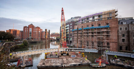 Image for Final section of Bristol’s new bridge at Finzels Reach set to be craned into place